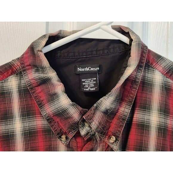Men's NorthCrest Plaid Red/Brown Button Down Size XL-Nice - Picture 4 of 9